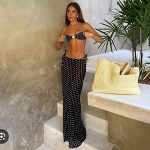 Cyrus Sheer Black Polka Dot Maxi Skirt/Coverup Size S